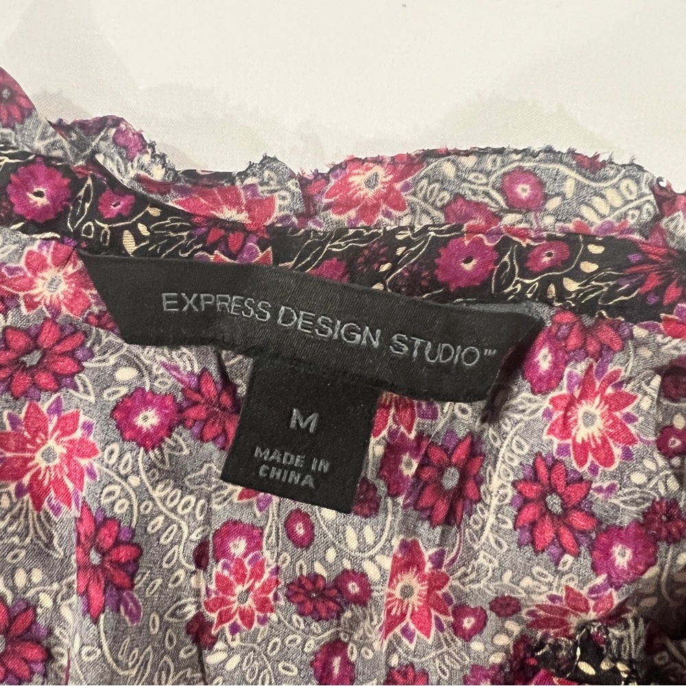 Express Floral Button Down Silk Blouse Medium Vintage Y2K Express Design Studio - Picture 7 of 7
